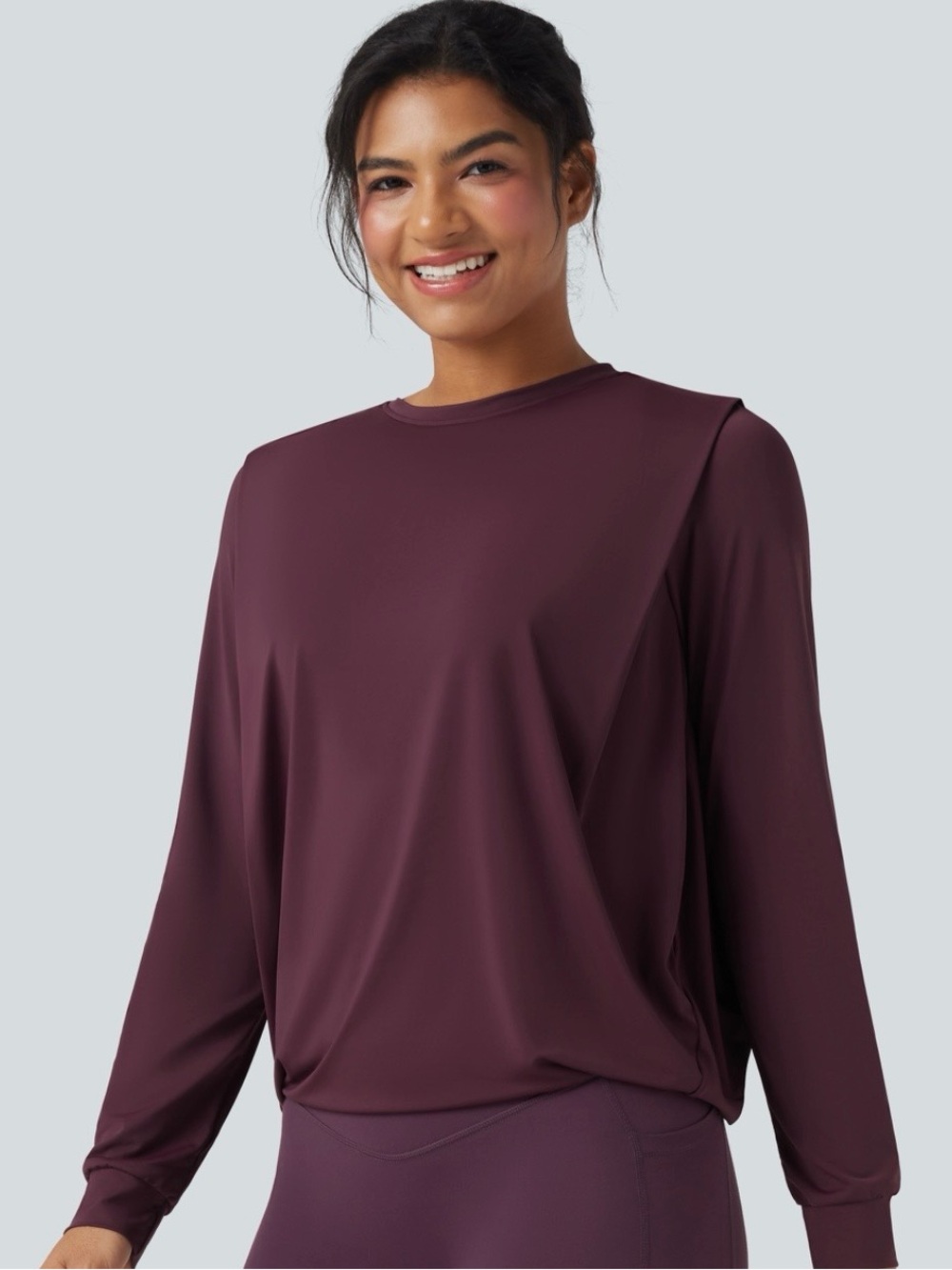 HALARA Long Sleeve Crew Tee in Plum
